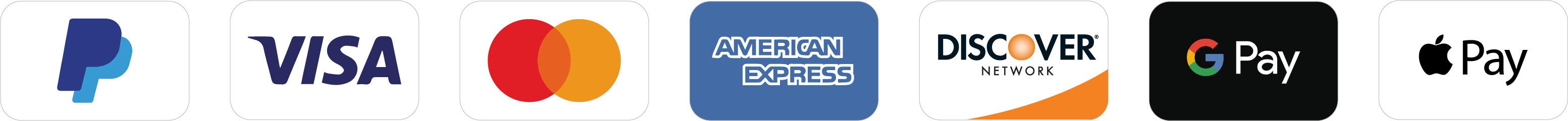 Accepted payment methods: PayPal, Visa, Mastercard, American Express, Discover, Google Pay, Apple Pay